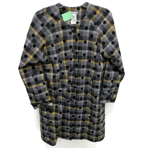 Echappees Belles Gray & Yellow Wool Plaid Coat - Picture 1 of 4